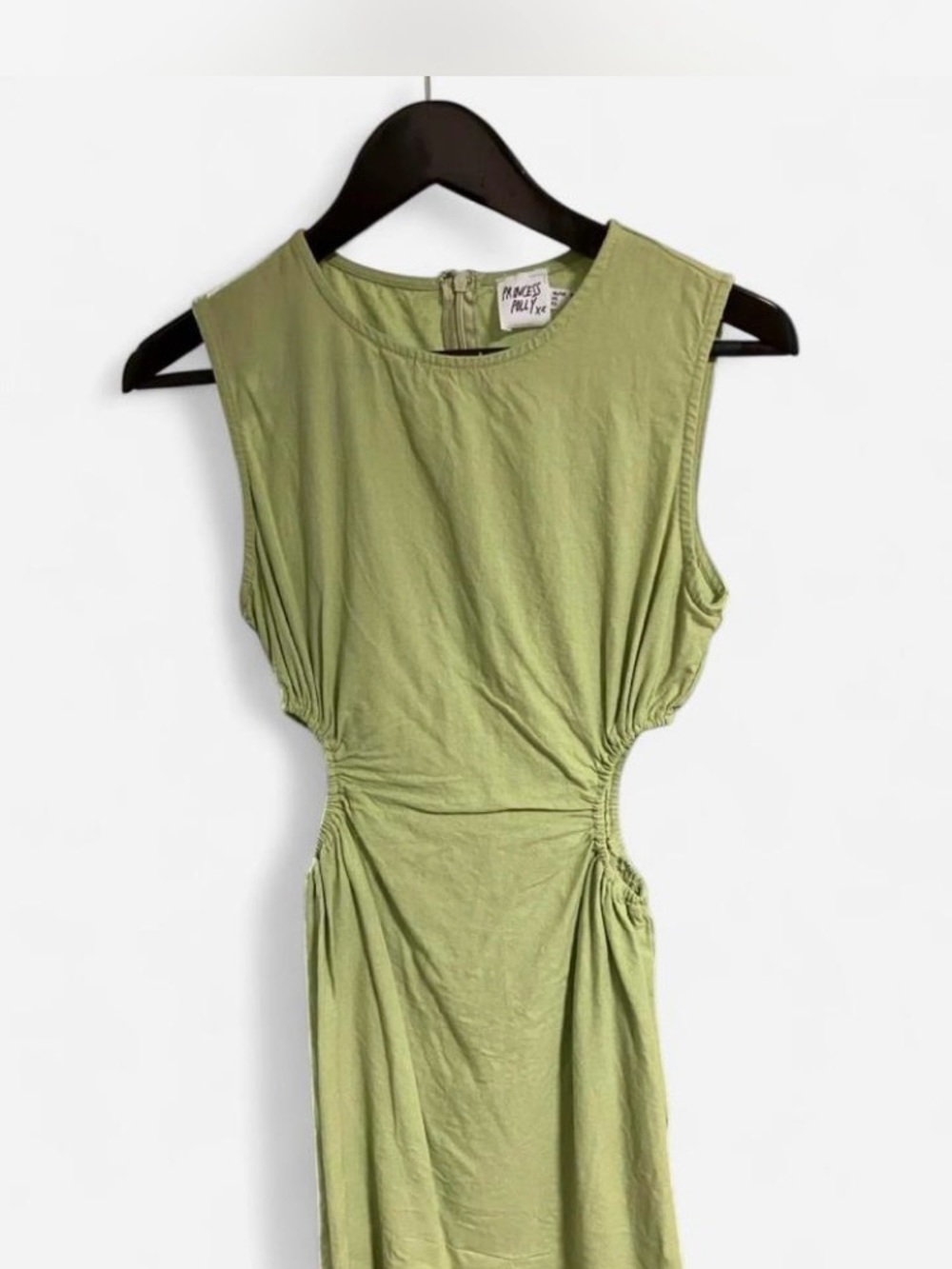 Princess Polly Pistachio Cutout Ruched Linen Blend Mini Dress Size S